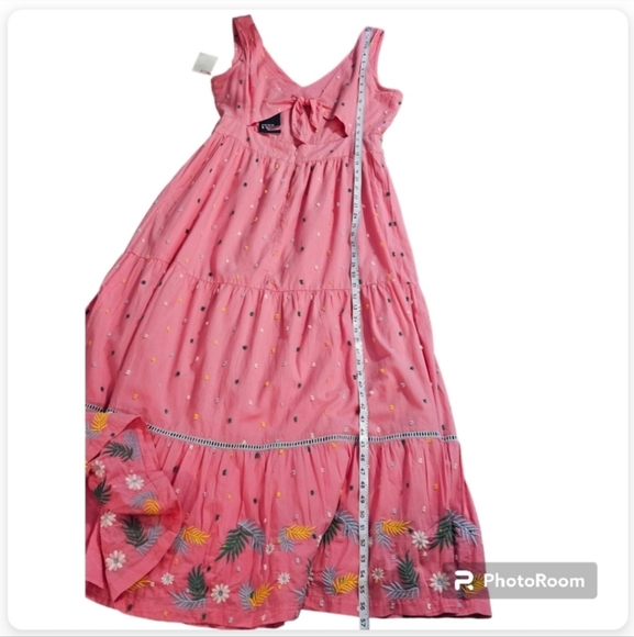 Crown & Ivy Woman's Pink Dress with Floral Details Tiered Maxi - Picture 7 of 10